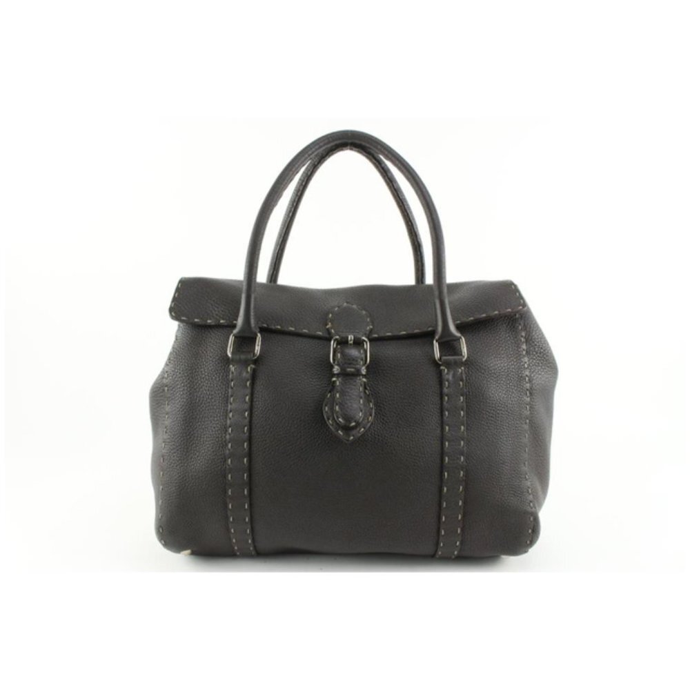 Fendi Dark Brown Selleria Leather Linda Shoulder Satchel Bag 1221f19